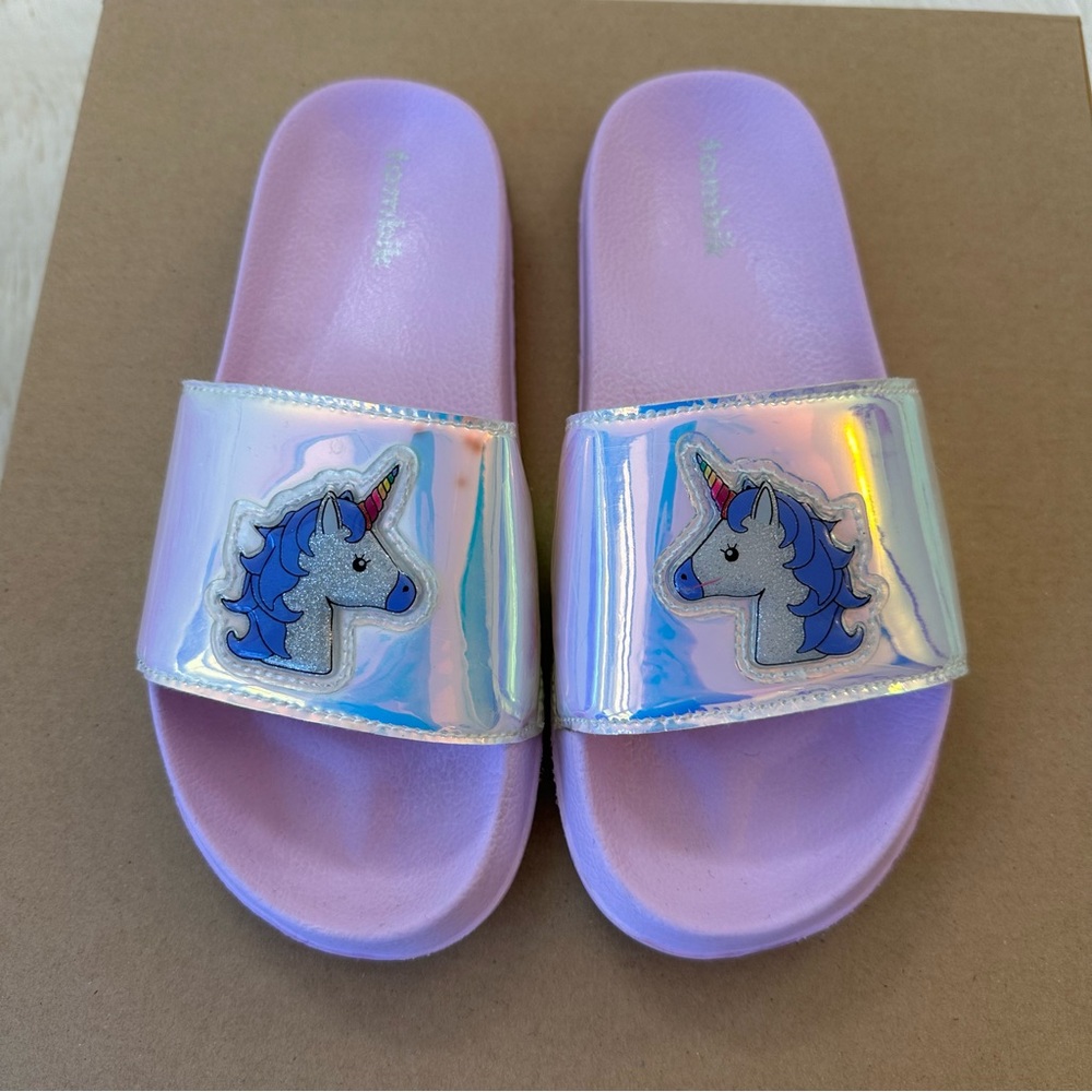 Tombik Girls Unicorn Slide Sandals Lavender Purple Pool Beach Shoes Size 2